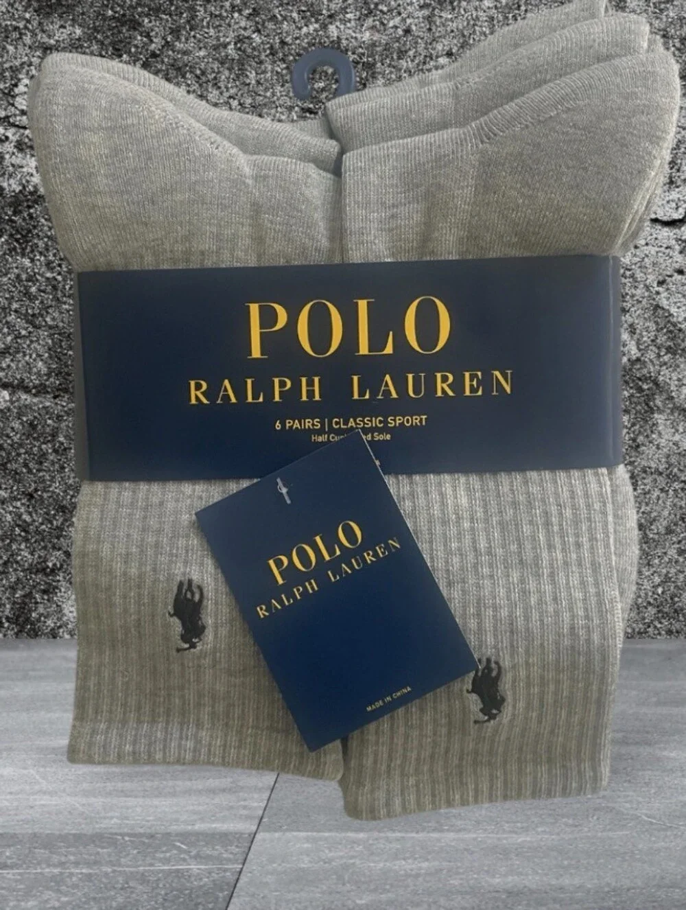 Polo Ralph Lauren Men's Classic Sport Long Crew Socks 6-Pack Gray